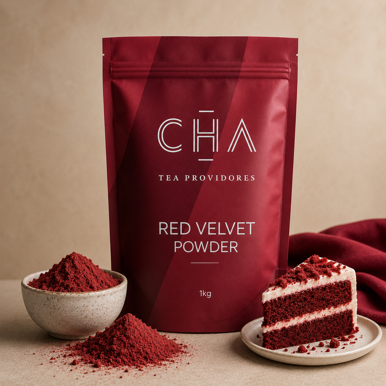CHA Tea Providores Red Velvet Powder 1kg — rich red velvet latte blend, premium cacao