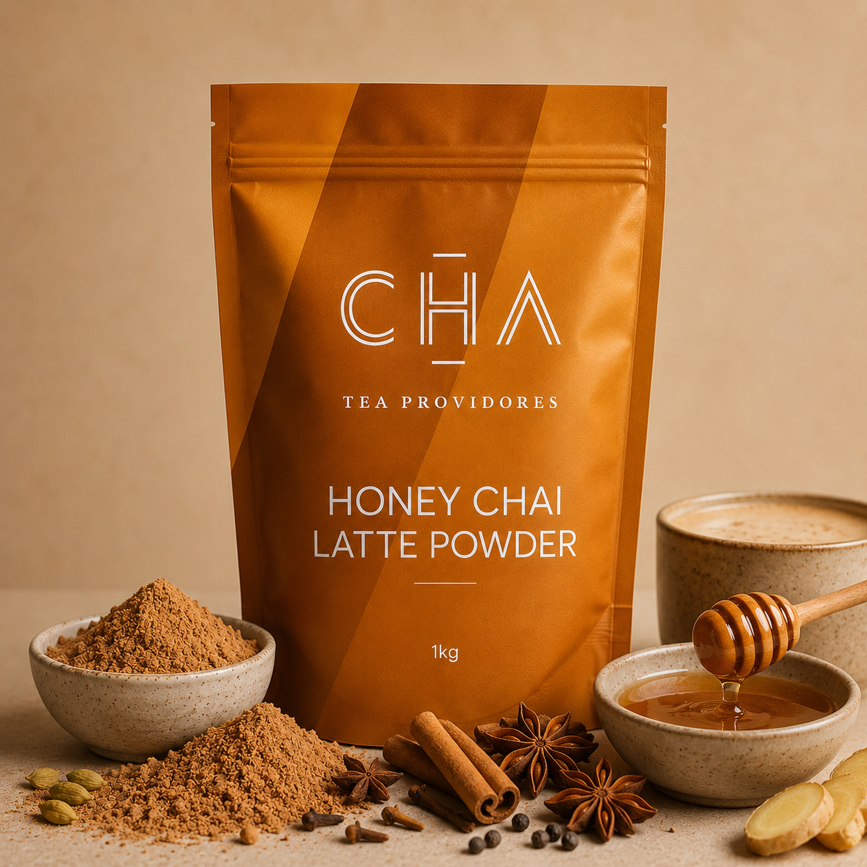 CHA Tea Providores Honey Chai Latte Powder 1kg — warm spice blend with natural honey sweetness