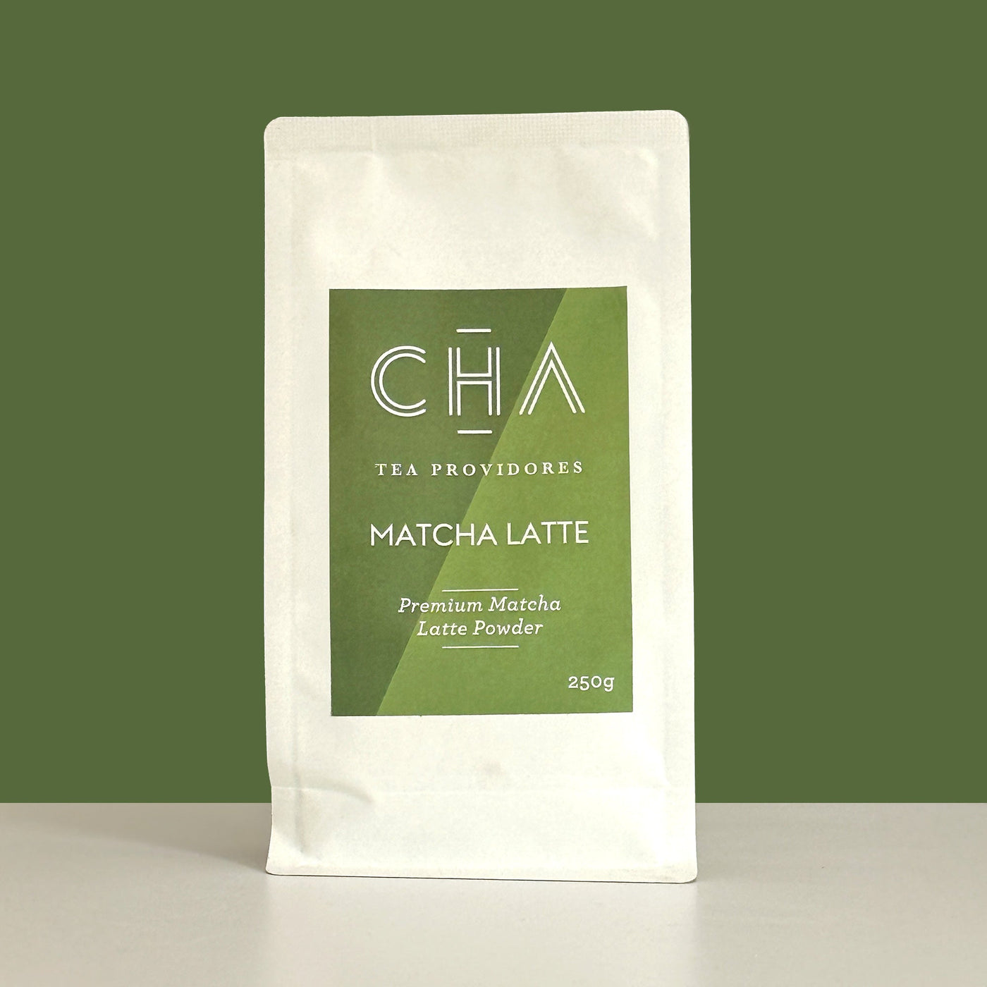 Matcha Latte Powder front — vibrant green, gluten free, dairy free, vegan