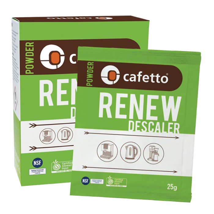 Cafetto Renew Descaler 6x25g sachets — organic espresso machine descaler, NSF certified