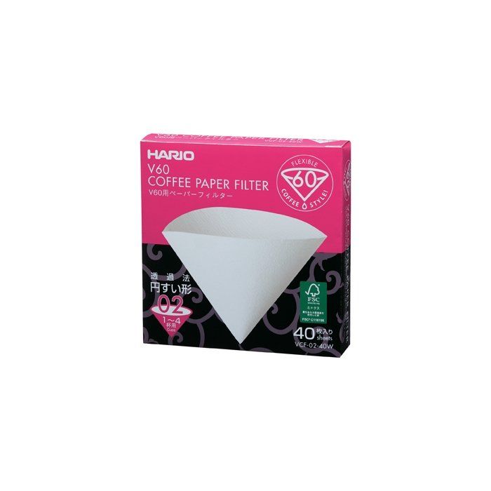 Hario V60 Paper Filter 02 — 40 pack, white oxygen bleached, suits V60 02 drippers
