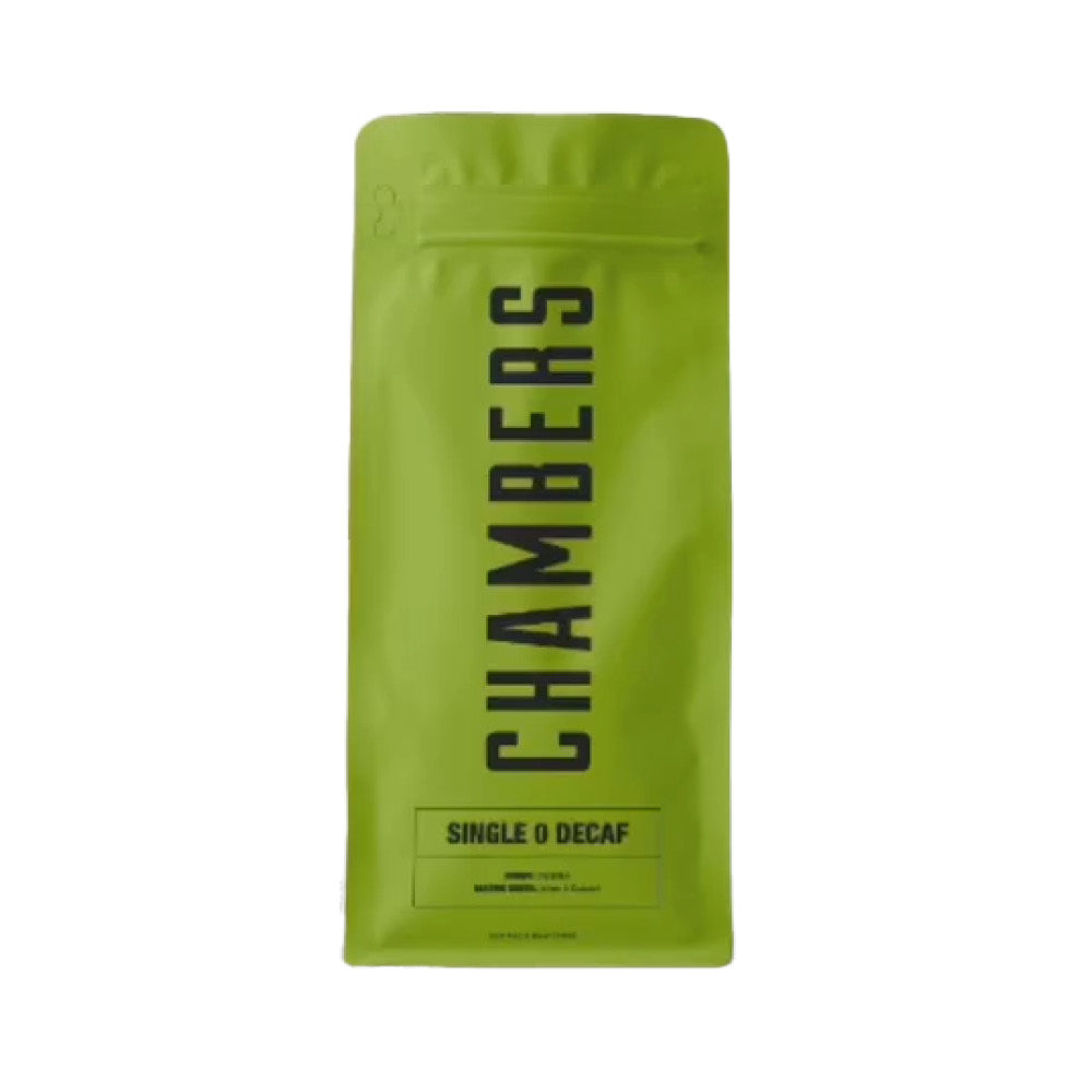 Single O Decaf coffee beans bag — Chambers Fine Coffee 100% chemical-free Swiss Water decaf, Sydney