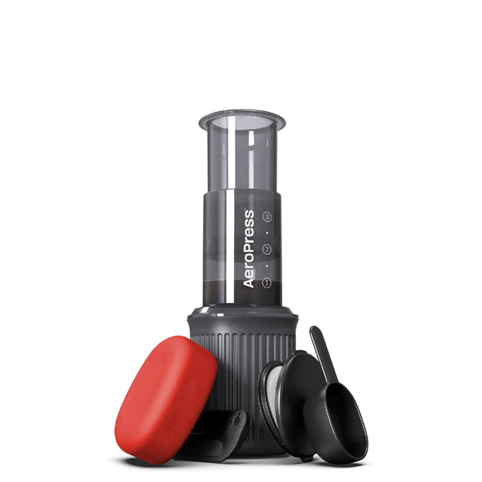 AeroPress Go Travel Coffee Maker — compact portable brewer with mug, filters and stirrer